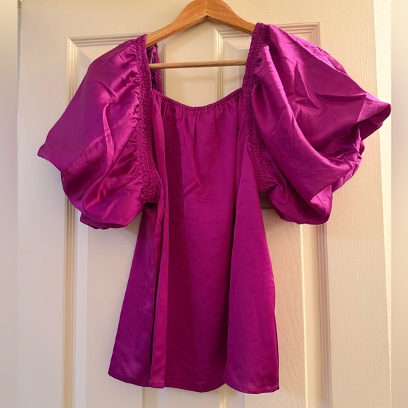 NWT Entro Silky Magenta Purple Puff Sleeve Blouse Square Neck Boutique Boho - Picture 7 of 10